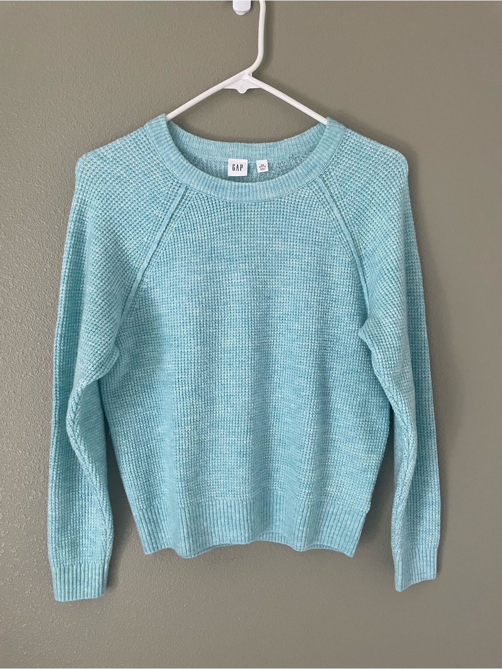 GAP Aqua Green Blue Waffle Knit Crewneck Sweater